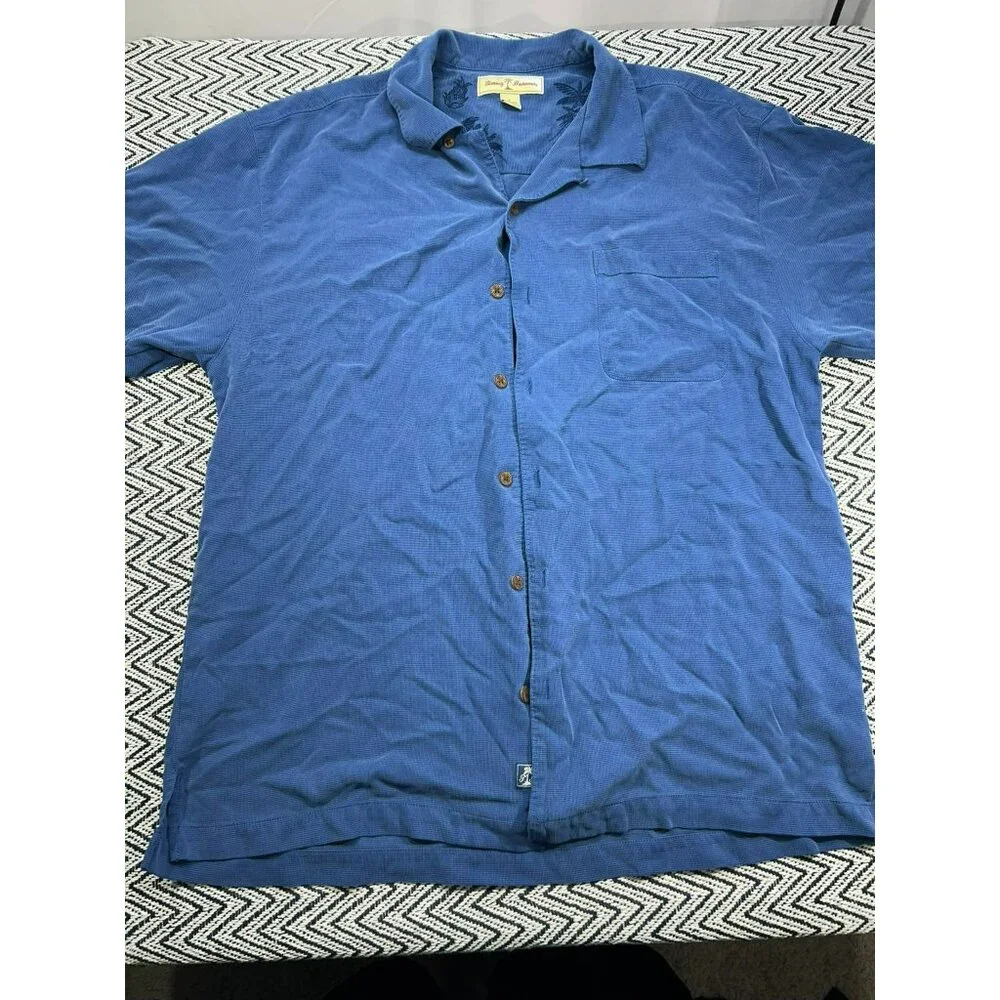 Tommy Bahama Men's Blue Silk Short Sleeve Button-Up Shirt L - Picture 2 of 5